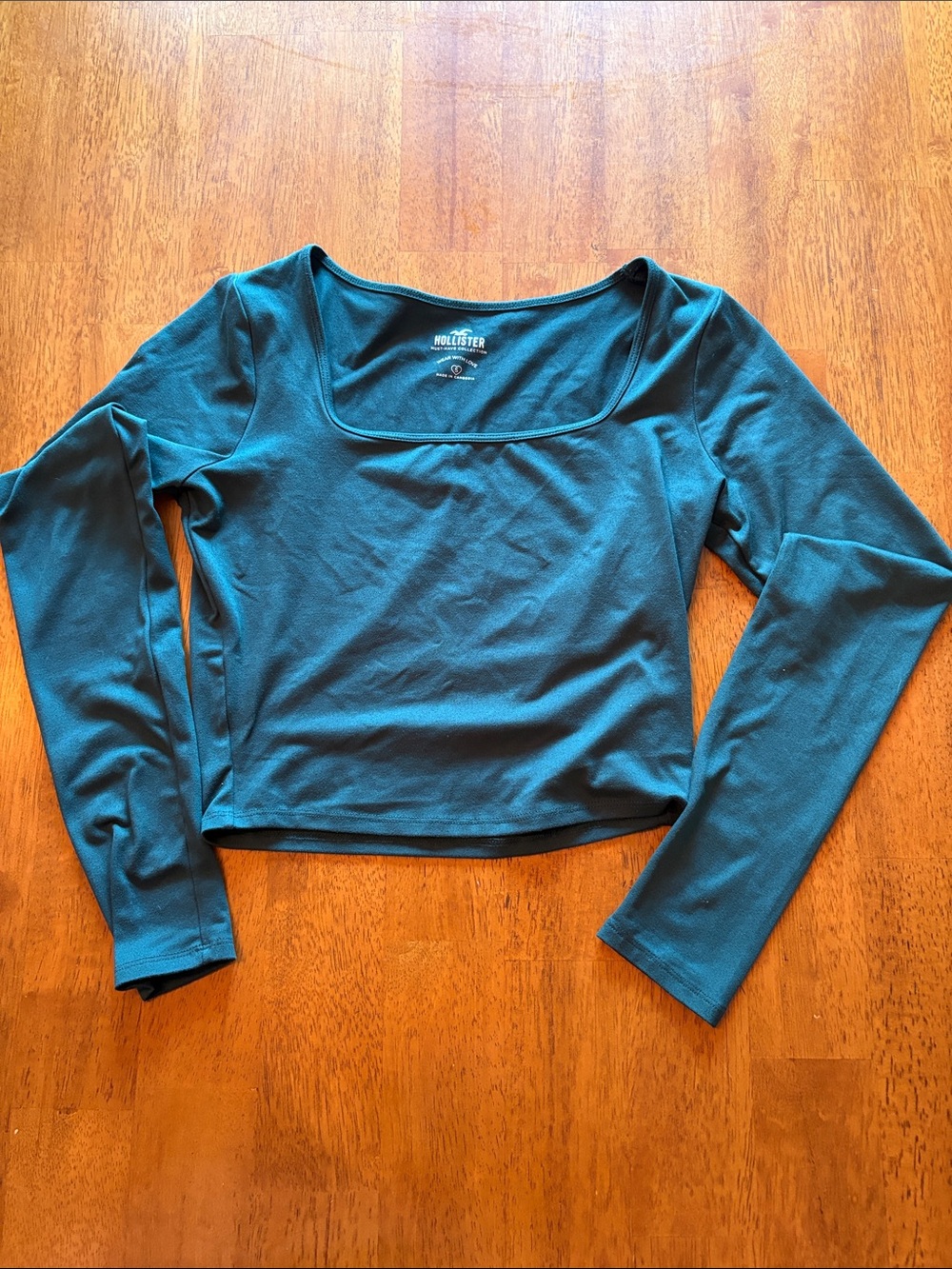 Hollister Teal Long Sleeve Square-Neck Crop Top